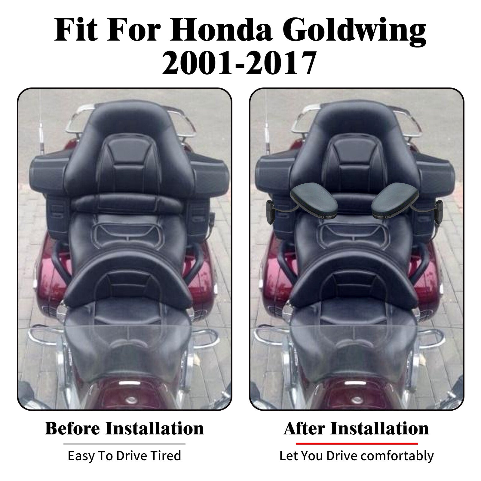 Adjustable Passenger Black Armrest w/ Cup Holder Fot for Honda Goldwing GL1800 01-17