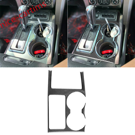 for Ford F150 2009-14 Center Gear Shift Panel Water Cup Holder Trim Carbon Fiber
