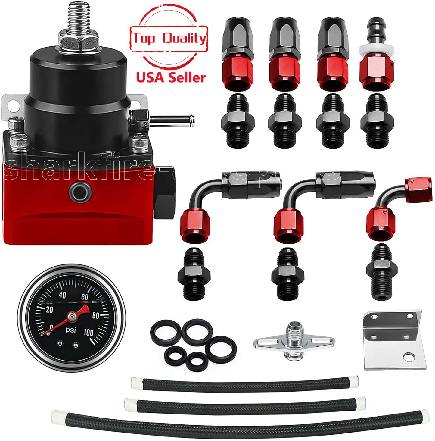 Universal Black/Red Adjustable Fuel Pressure Regulator Kit Oil 100psi Specification - 6AN
