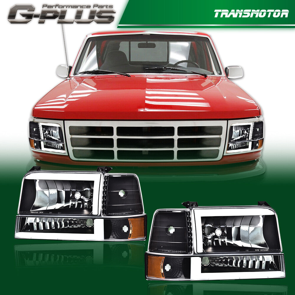 6-pack Dual LED DRL Headlights for 92-96 for Ford F150 F250 F350