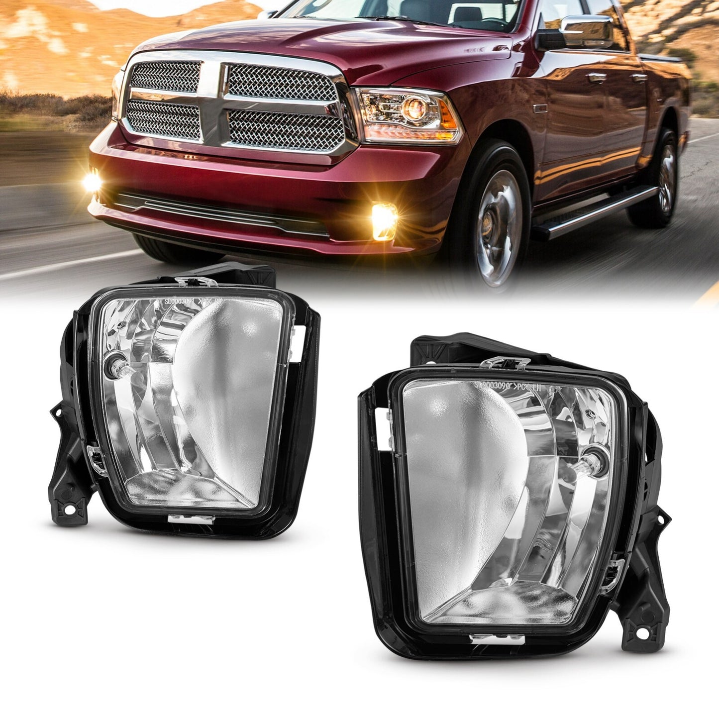 Applicable to 2013, 2014, 2015, 2016, 2017, and 2018 for Dodge for Ram 1500 Left + Right Fog Lights