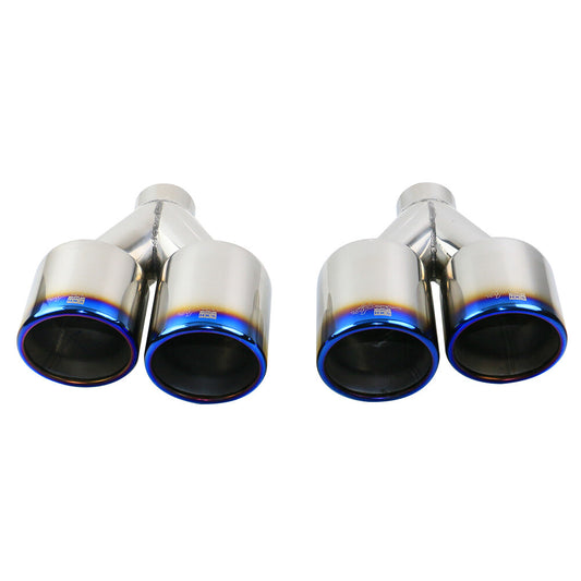 Pair Universal 2'' ID 3.5'' OD Exhaust Tips End Dual Tip Burnt Blue Tip Rolled