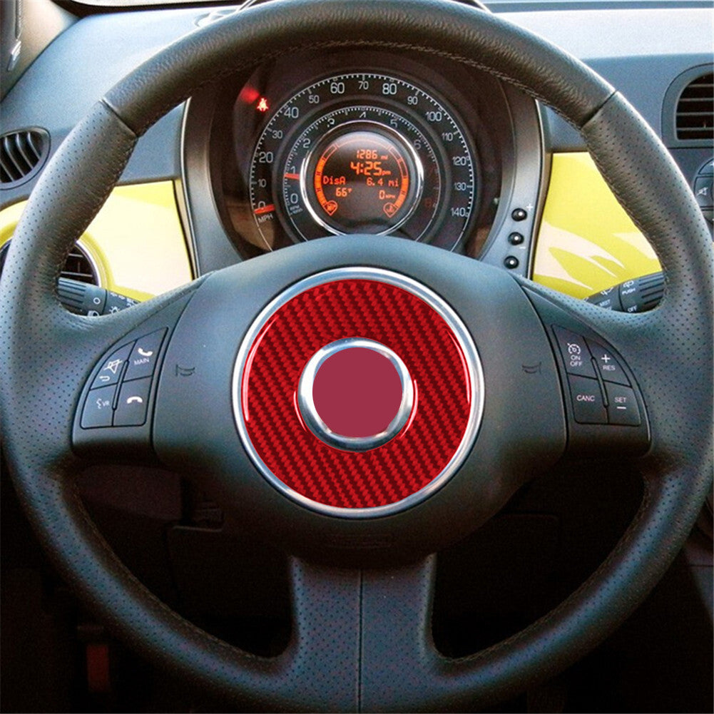Red Carbon Fiber Interior Steering Wheel Sign Ring Cover Trim For 12-15 for Fiat 500