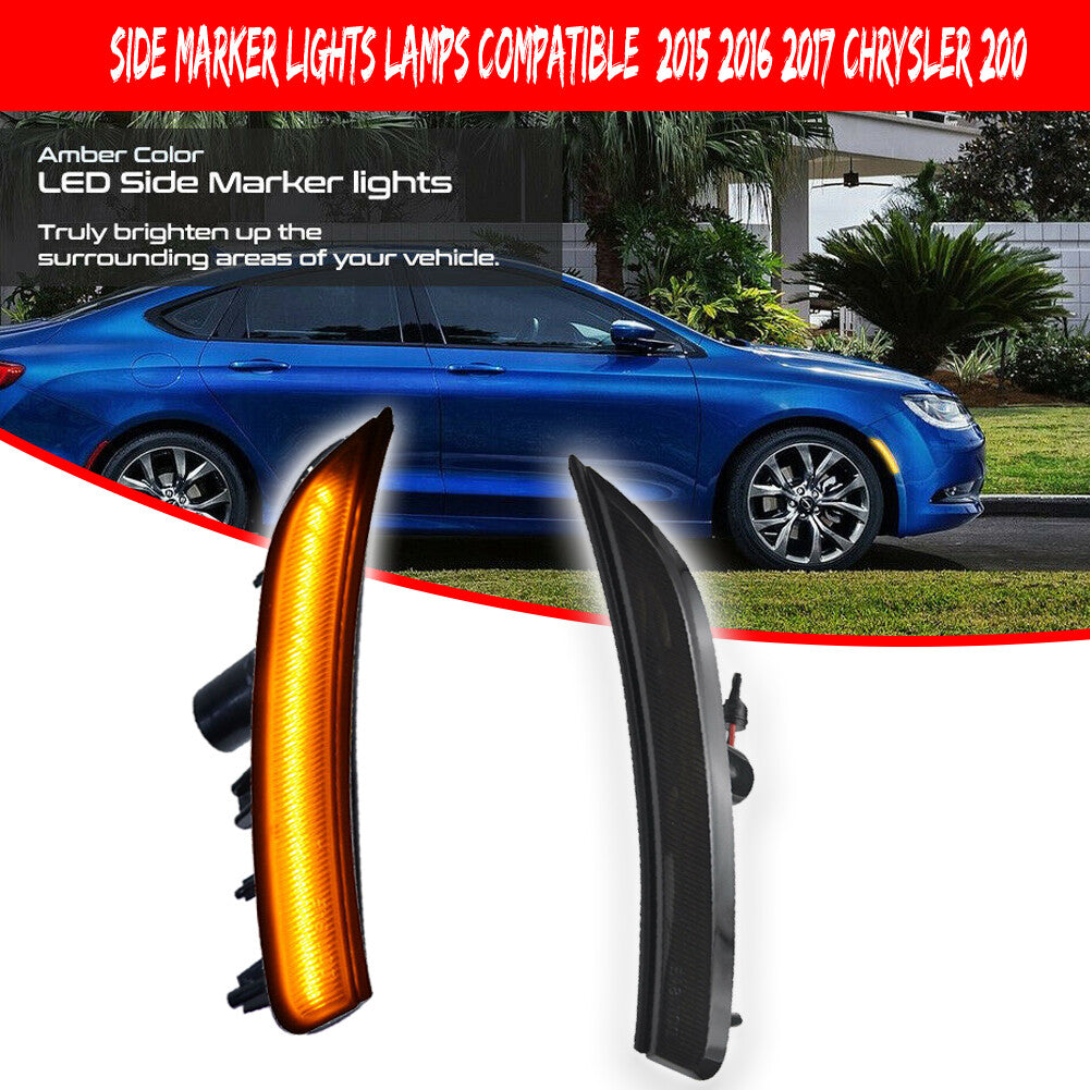 Two side marker corner LED amber indicator lights for 2015, 2016, and 2017 for Chrysler 200