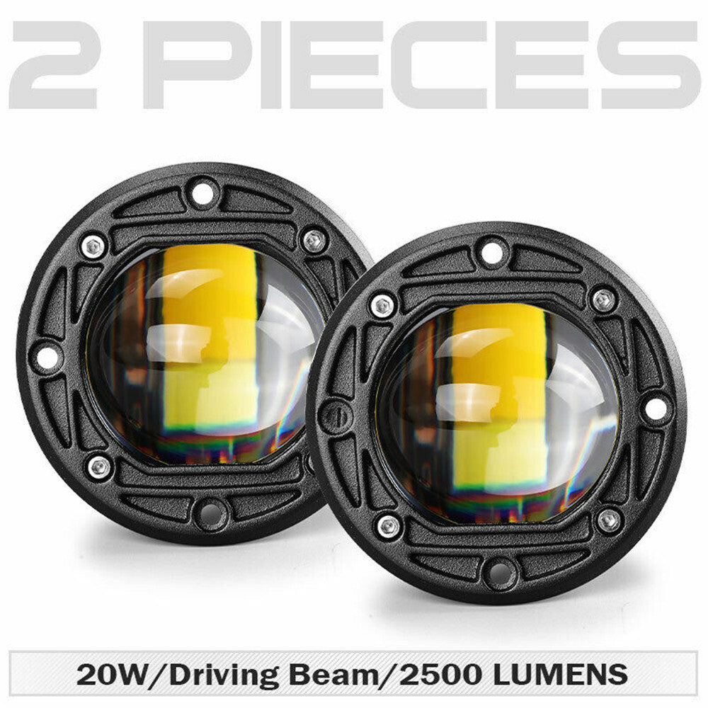 3in Round LED Work Light Pods Flush Mount Spot Driving Fog Off Road Yellow White