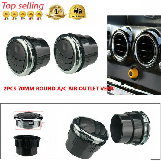 2-Pack 70mm Round Air Conditioner Socket Vents for RVs, Buses, Cars, Boats, Yachts - Black