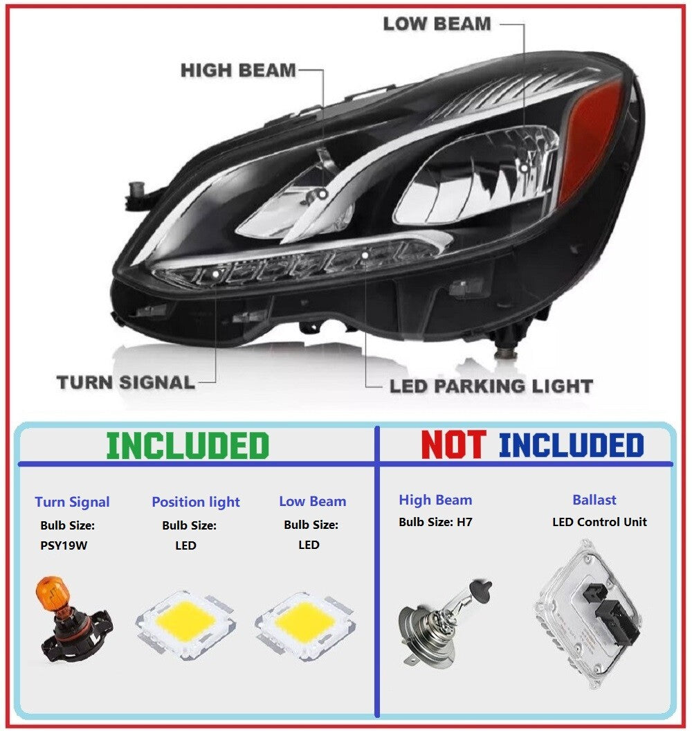 LH HalogenHeadlight Fits for Mercedes-Benz E-Class W212 Sedan/Wagon 2014-2016