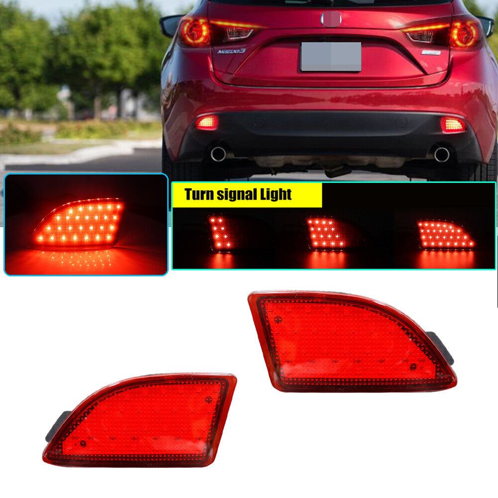 Red Lens Rear Bumper Reflector Red LED Tail Brake Light Kit for Mazda 3 Axela