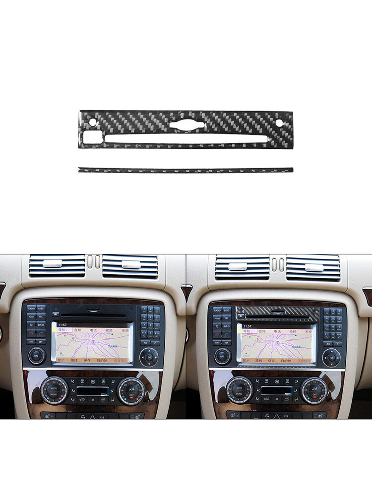 for Mercedes R-Class 2009-2012 2X CD Player Trim Cover Carbon Fiber