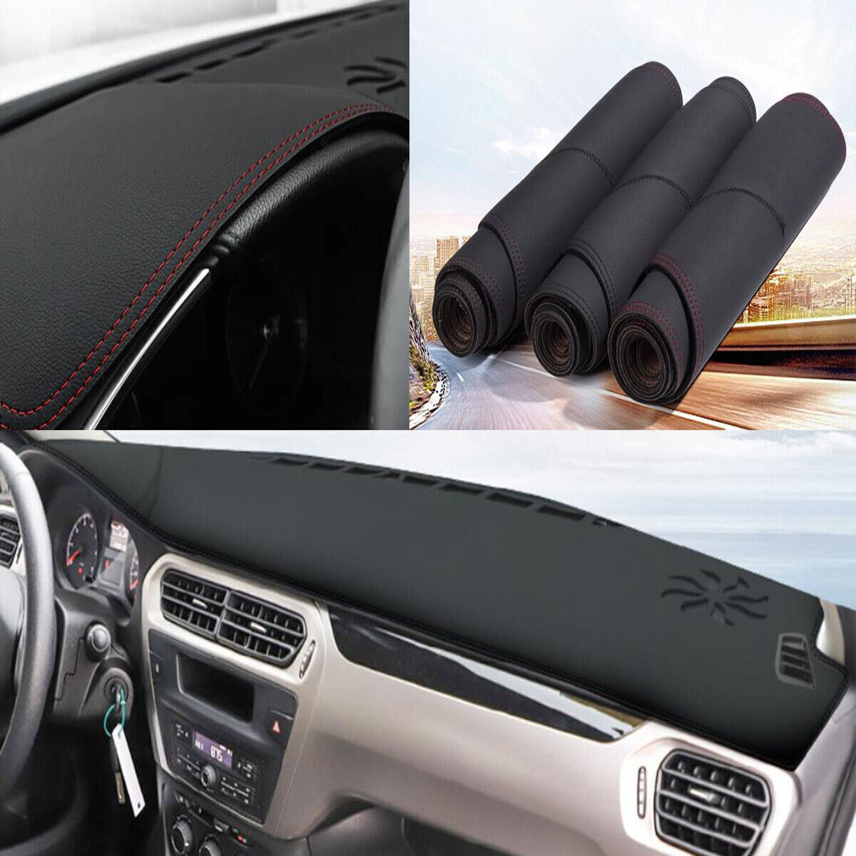 PU Leather Dashboard Dash Mat Non-slip DashMat Sun Shade for Peugeot 301 17-23