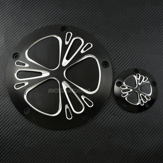 Black Cut Derby Cover Timing Cover Fit For Dyna Softail 1999-2017 Touring 99-15