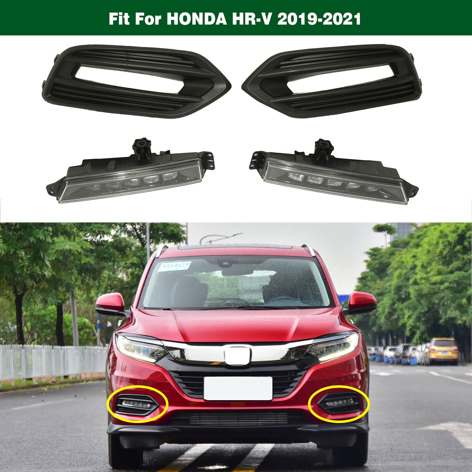 LED Bumper Fog Light Daytime Running Lamp W/ Cover Pair for HONDA HR-V 2019-2021