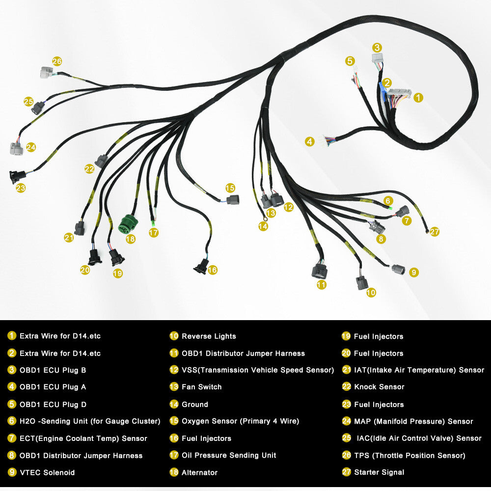 For 1995 for Civic Integra B16 B18 D16 D B-Series Tucked Engine Wiring Harness OBD1