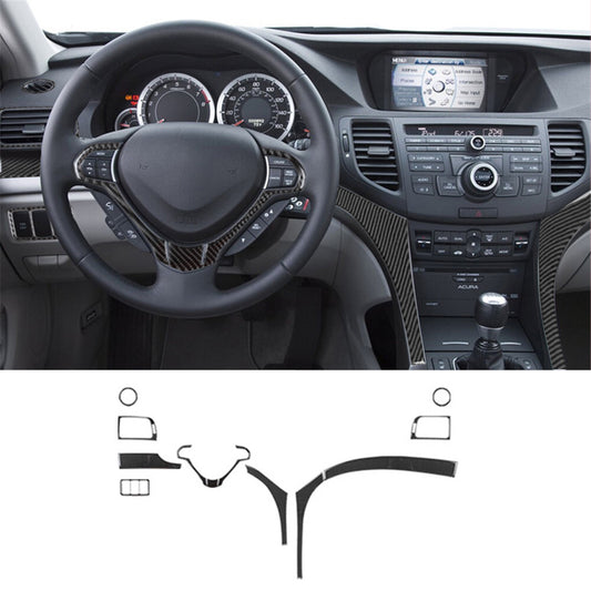 10Pcs Carbon Fiber Instrument Dashboard Kit Cover Trim for Acura TSX 2009-2014