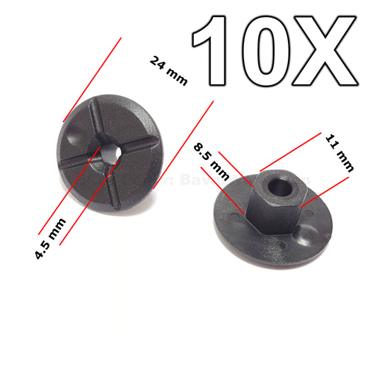 10-piece plastic unthreaded nylon nuts, 4mm hole, 24mm collar for Mercedes , for BMW