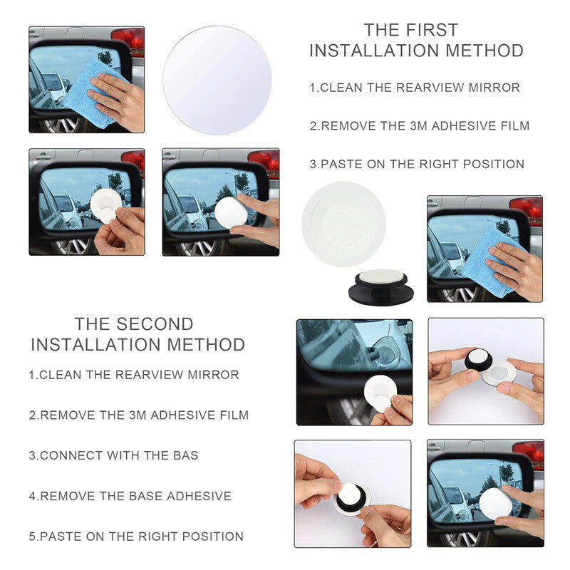 2Pcs View 360¡ã Stick On Round Blind Spot Mirror HD Glass Frameless Convex Rear