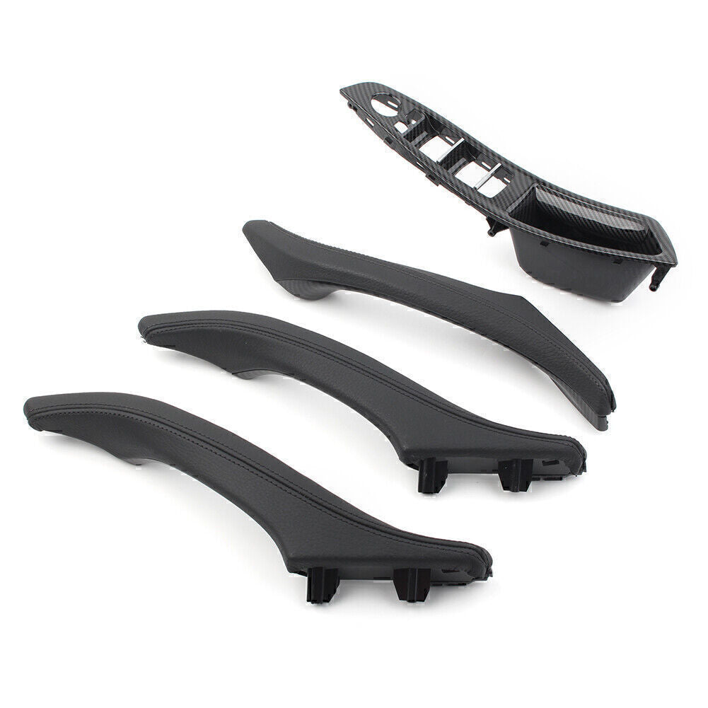 4X Carbon Fiber Door Trim Pull Handle Real Leather for BMW 5 series F10 F11 F18