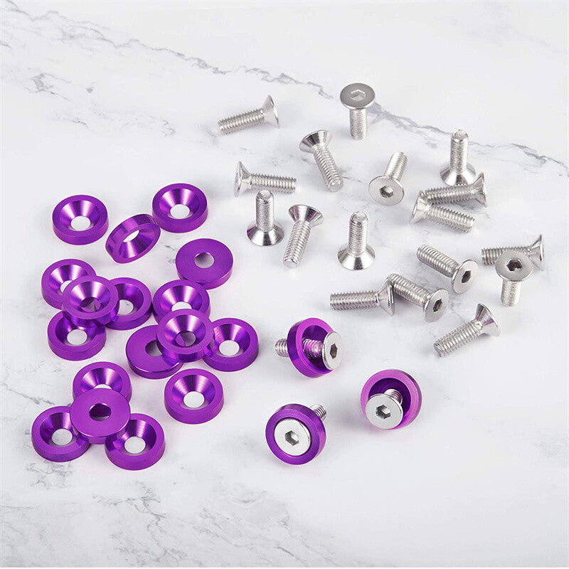 20pcs Purple Aluminum Fender Bumper Washer M6 Bolt Engine Bay Dress Up Kit