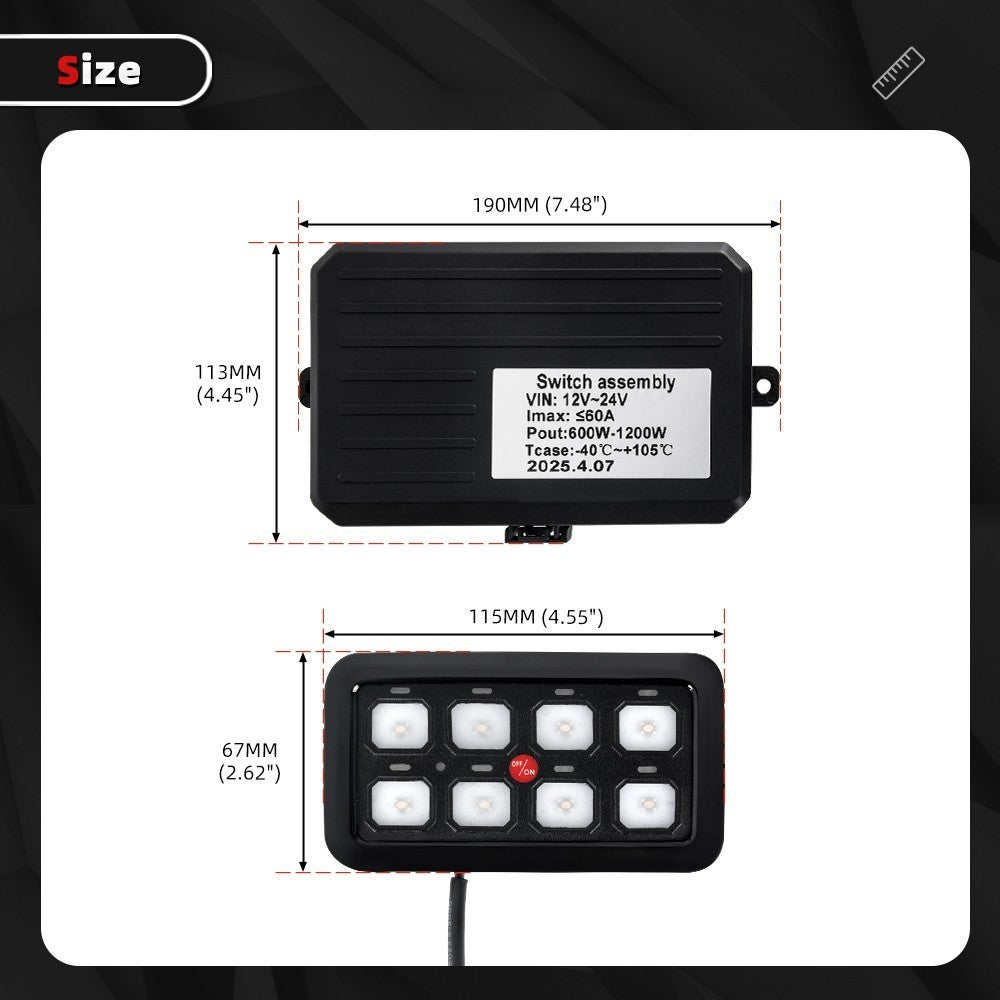 7Colors 8 Gang LED Switch Panel Kit Automatic Dimmable Off Road Light Controller