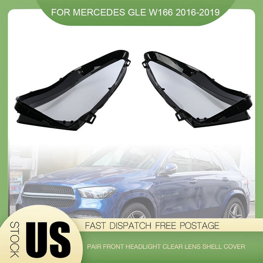 Pair Left + Right Front Headlight Lens Cover Shell for Mercedes GLE W166 2016-19