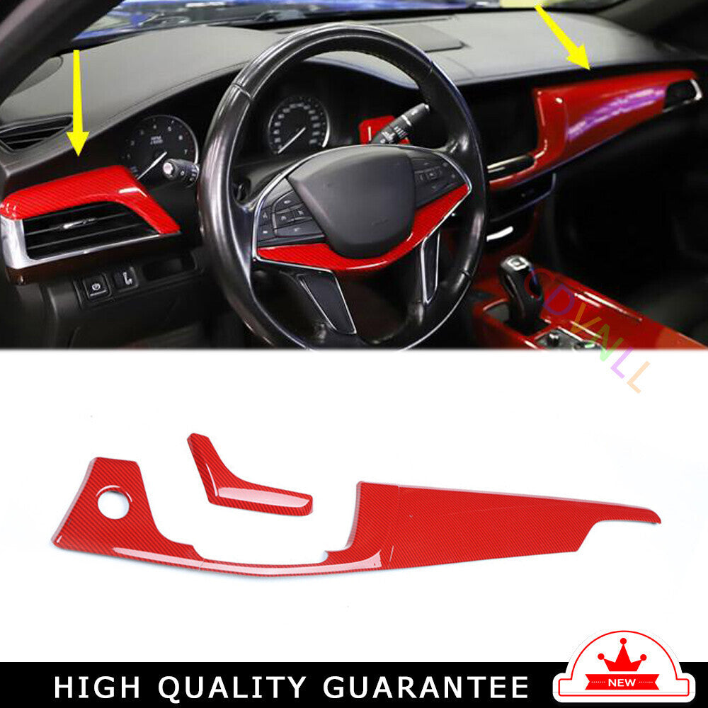 for Cadillac CT6 2016-20 Red Carbon Fiber Middle Console Dashboard Panel Trim 2P