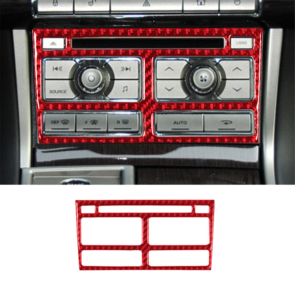 Red Central Control CD Player Frame Trim Cover Carbon Fiber for Jaguar XF 09-11