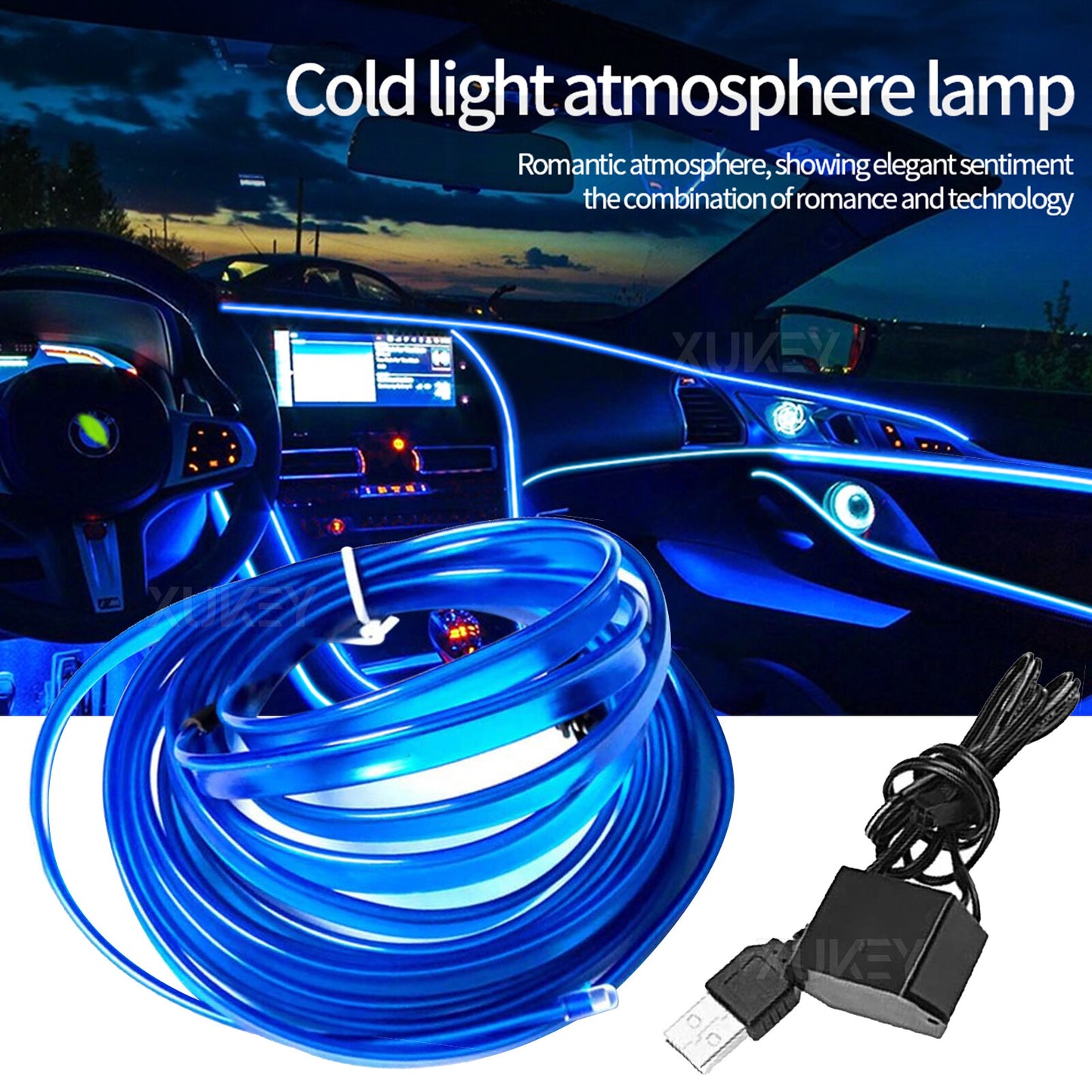 Blue LED Strip Car Interior Center Console Ambient Lighting Light Bar D
