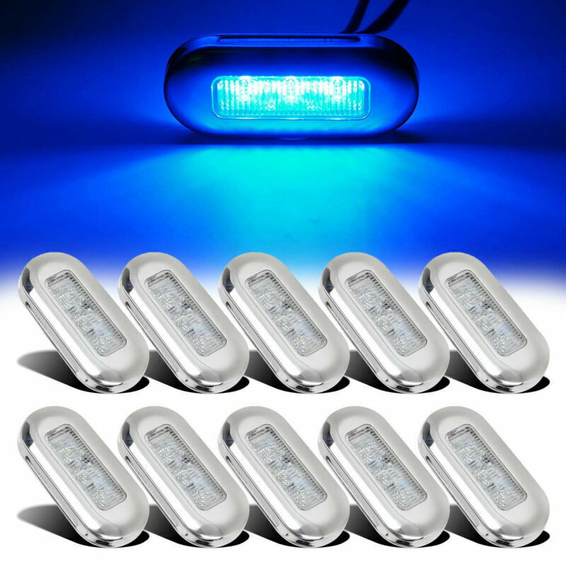 10x Marine Boat Blue LED Oblong Courtesy Light Stair Yacht Deck Clear Stainless