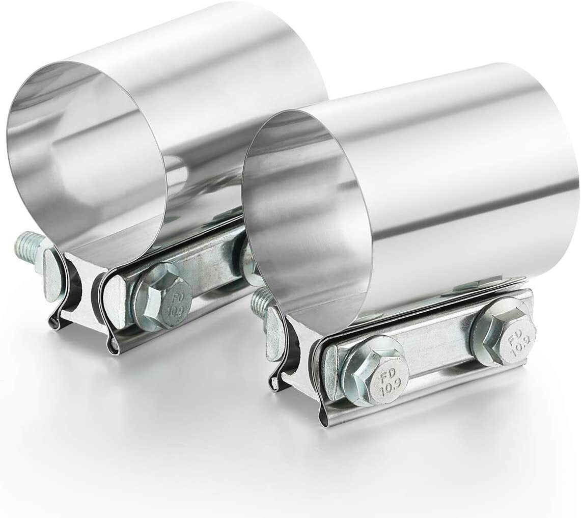 2-Pack 5-inch Butt Connector with Clamp Hose Exhaust Muffler Coupling SS304