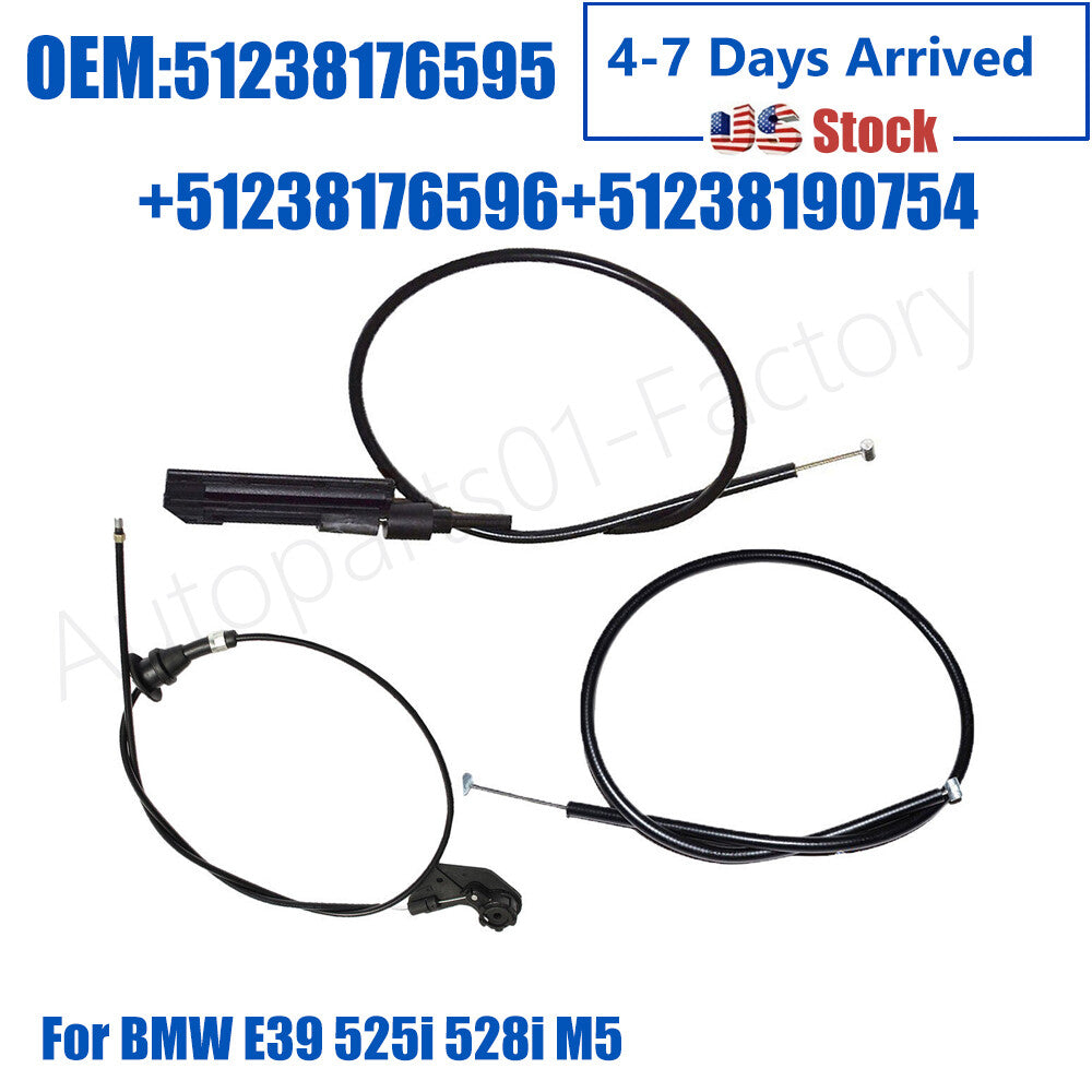 Set of 3PCS Engine Hood Release Cable Wire for BMW E39 525i 528i M5