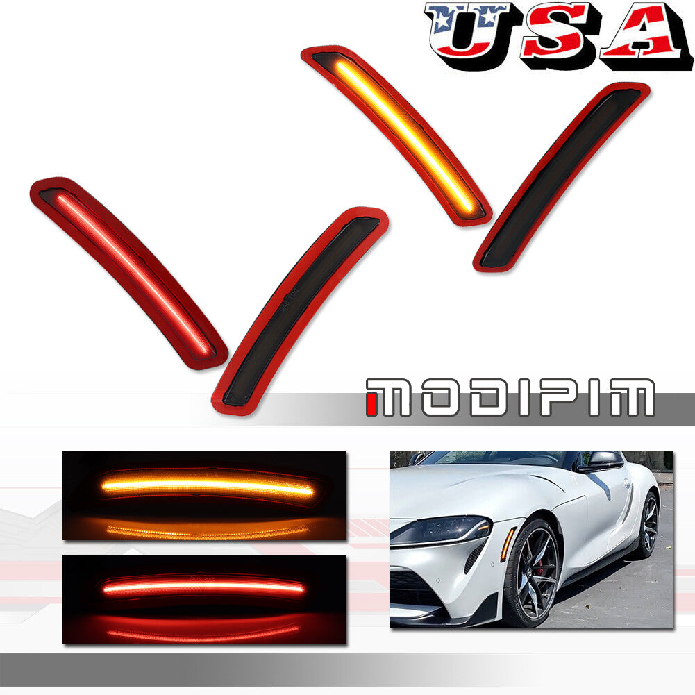 4-piece smoke LED side marker lights, front amber, rear red, suitable for 2020+ for Toyota GR Supra