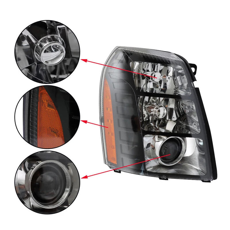 Pair Headlight for Cadillac for Escalade 2007-14 Front Bumper Headlamp Without Bulbs