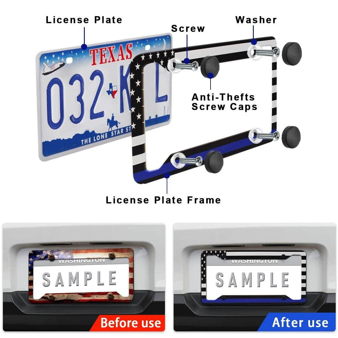 2X for Honda for Civic Accord US Flag Patriotic Car License Plate Frame Front Cover