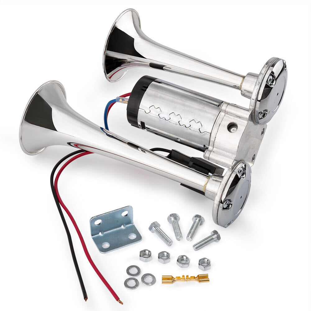 NEW Dual Trumpet 600DB 12V Car Air Horn Dual Tone Boat Lorry Truck Train Speaker