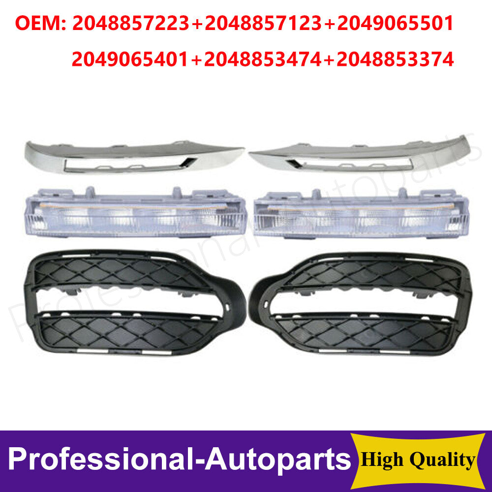 6-piece set of chrome-plated front fog light grille covers for Mercedes-Benz X204 GLK350 13-15