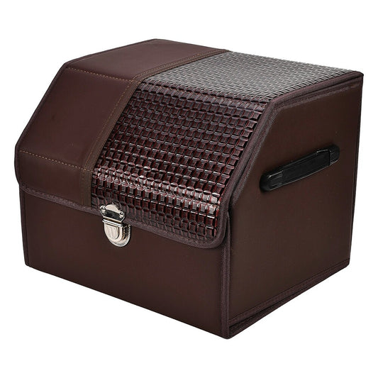 Car Trunk Organizer Luxury Foldable Car Boot Tidy Storage Box with Lid Brown