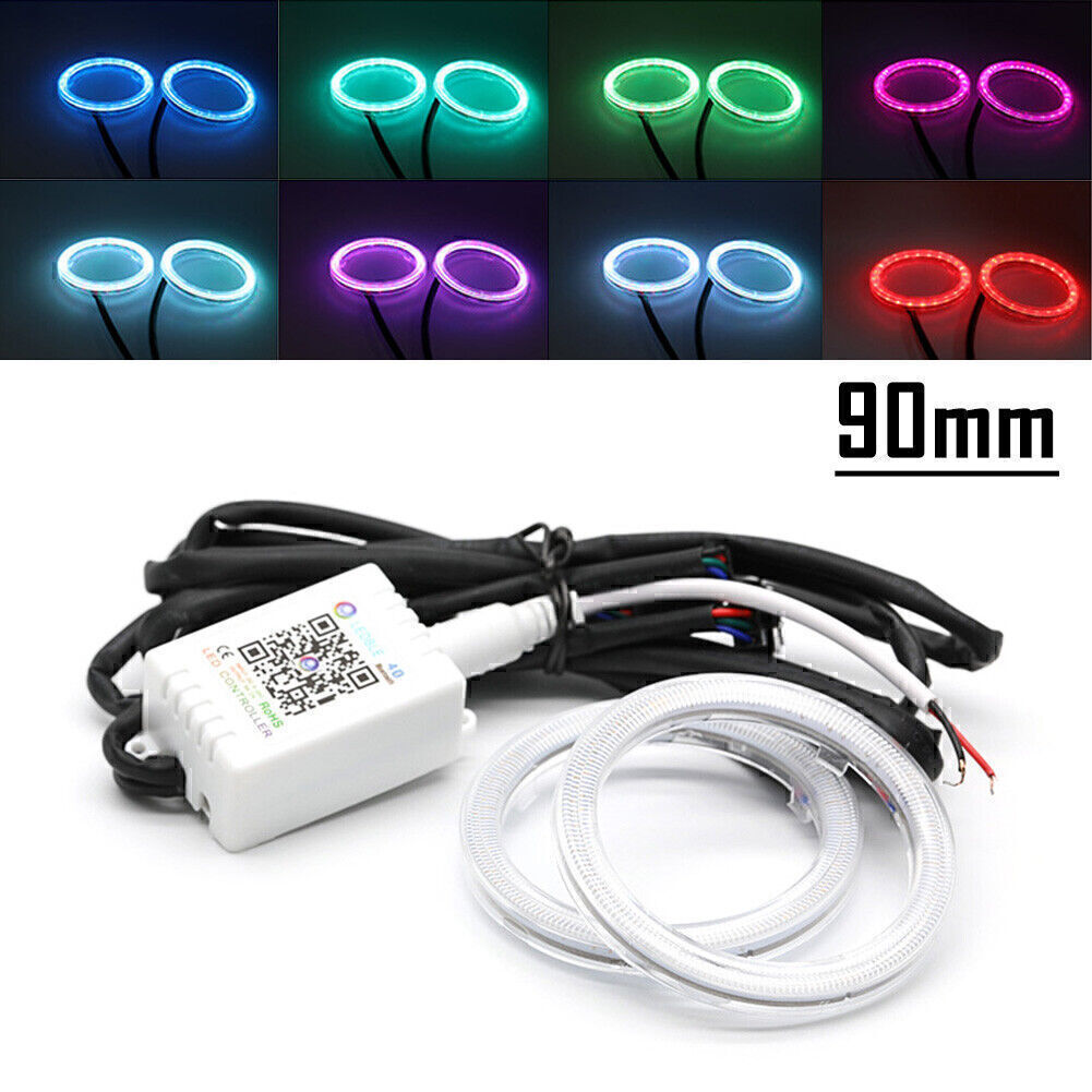 90mm RGB Color COB Car Headlight Angel Eye LED Halo Light Kit