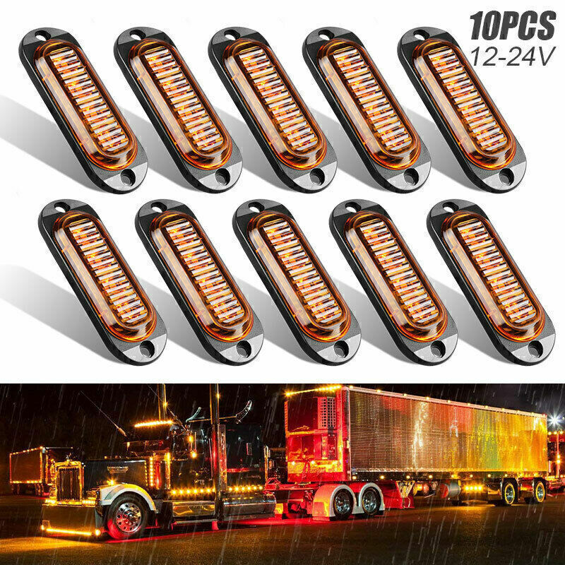 10X Yellow LED Trailer Truck Side Marker Lights 4LED Clearance Indicator 12-24V
