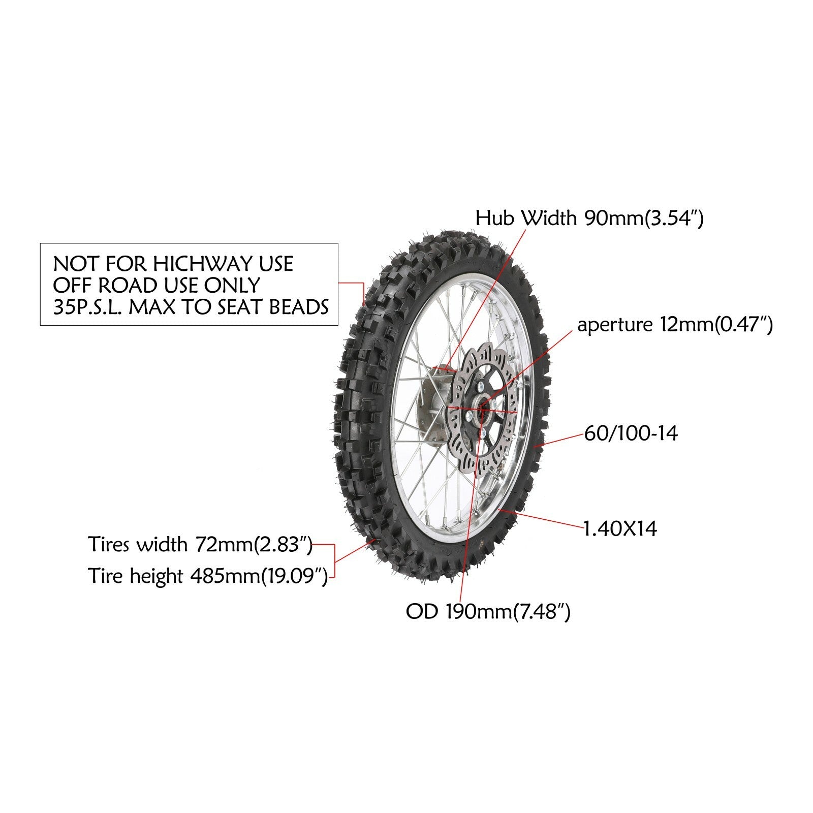 Front 60/100-14 tires + Rear 80/100-12 tires, 50cc-125cc tires/dirt bicycle.