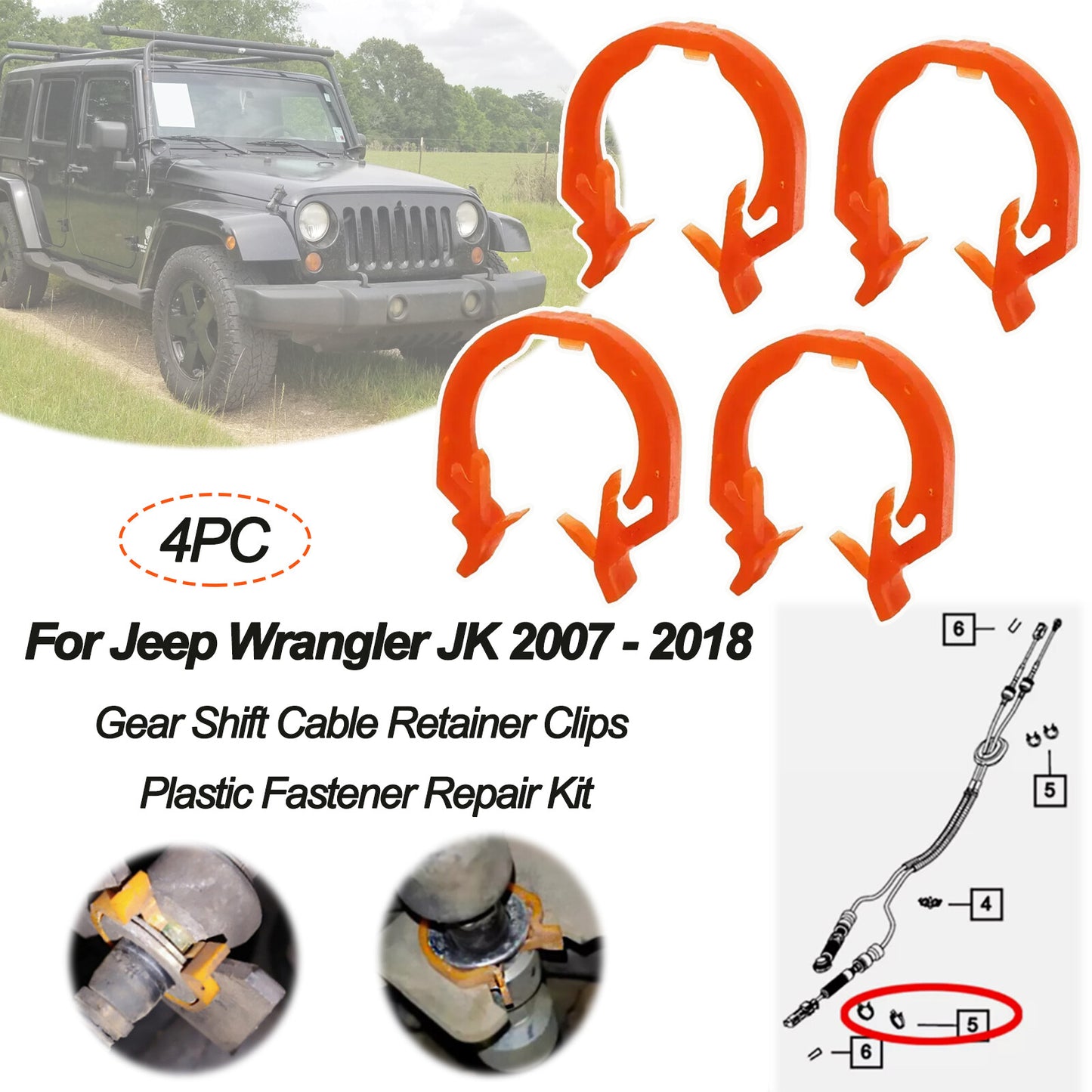4Pcs for Jeep for Wrangler JK 2007-2018 Transfer Case Gear Shift Cable Retainer Clip