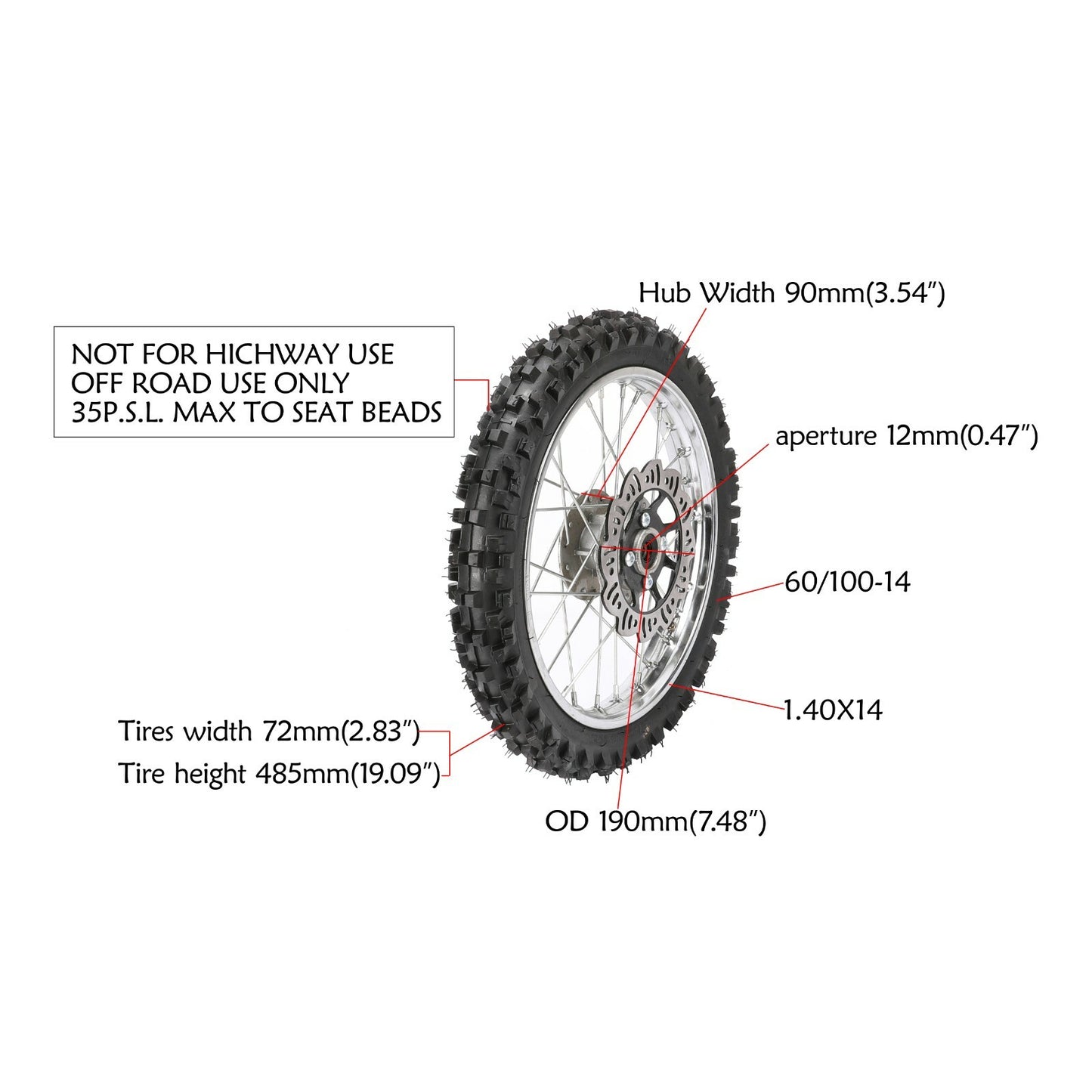 14 Wheel 60/100-14 Tyre+Front Forks Triple Dirt Bike CRF70 Atomik Taotao 125cc