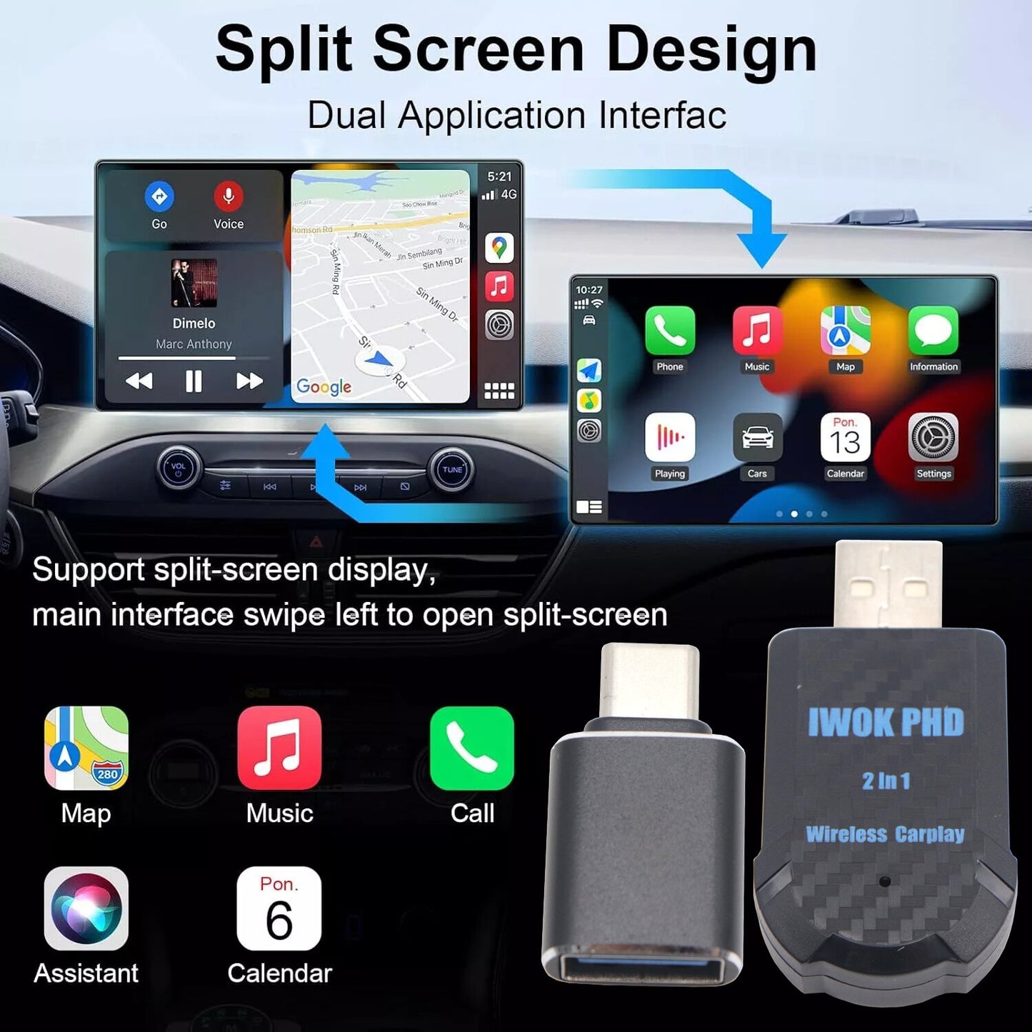 USB Wireless CarPlay Adapter Converter for iPhone Apple Wireless CarPlay - Plug and Play