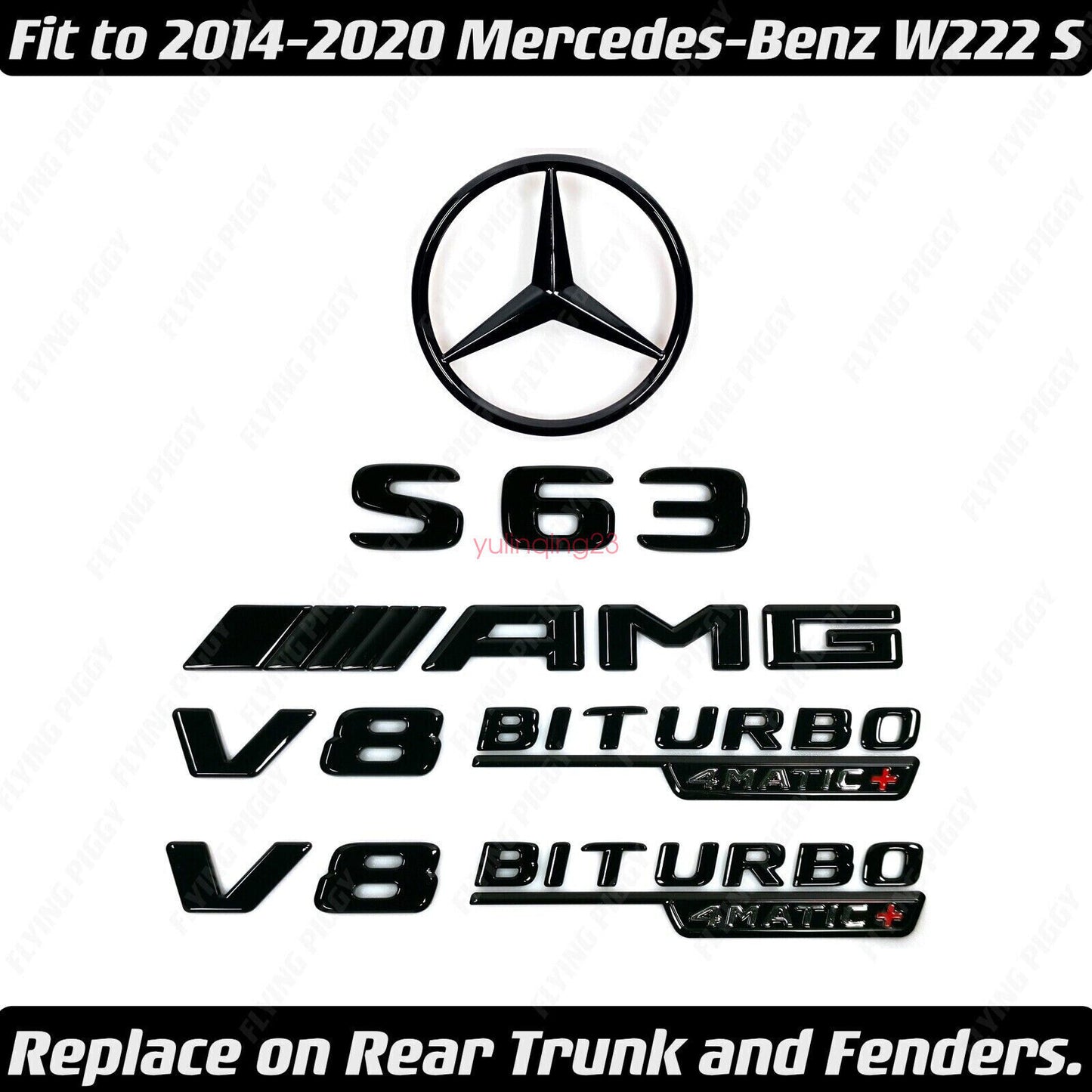 Suitable for W222 14-20 S63 Black Badge Sticker Trunk and Fenders