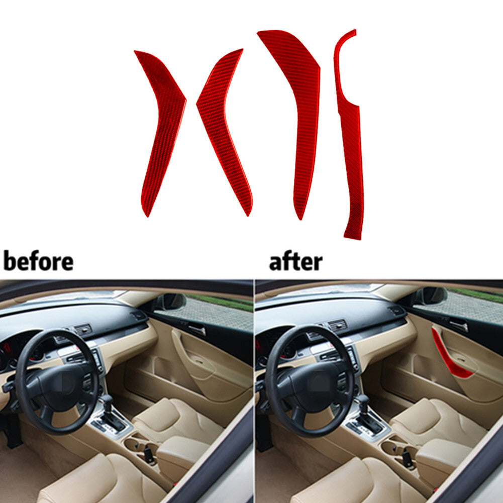 4x Rear Door Handle Trim Cover Interior Carbon Fiber for VW for Passat 2006-2011 Red