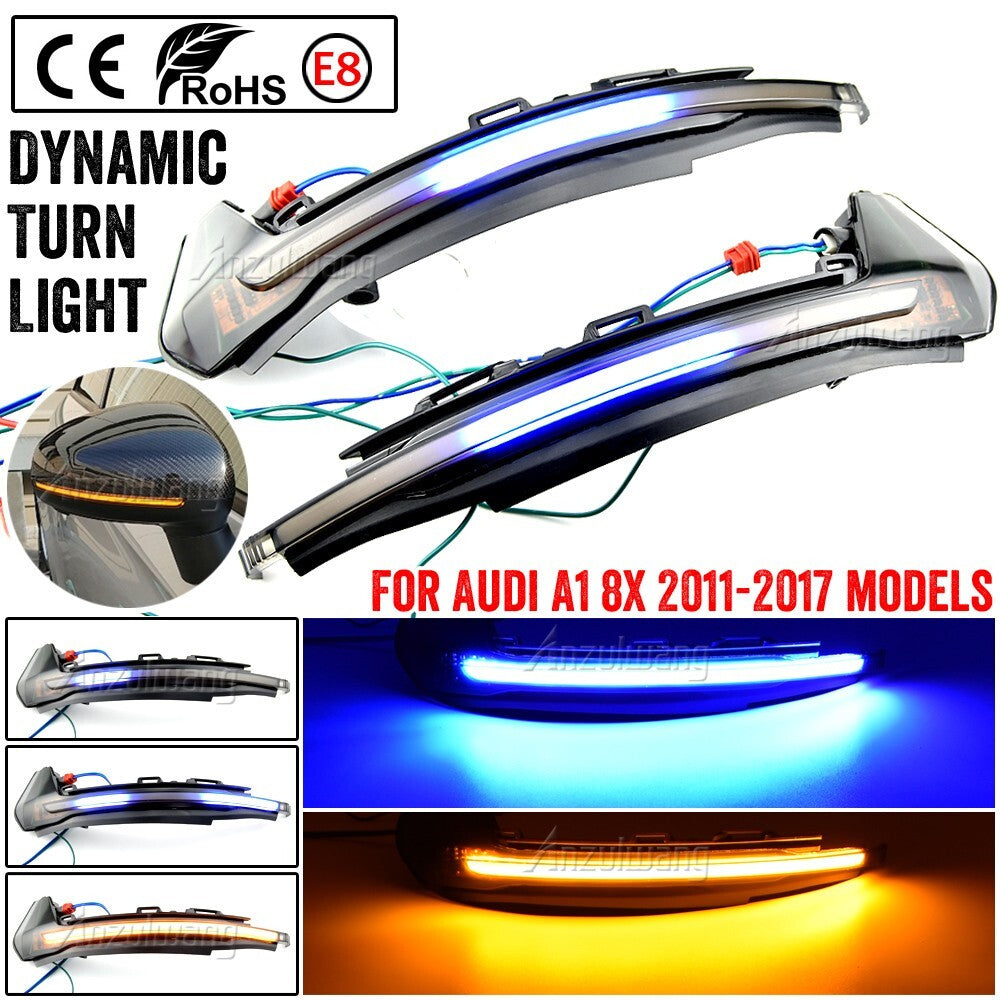 Dynamic LED Mirror Indicator Turn Signal for Audi A1 8X 2011-05.2018 amber+blue