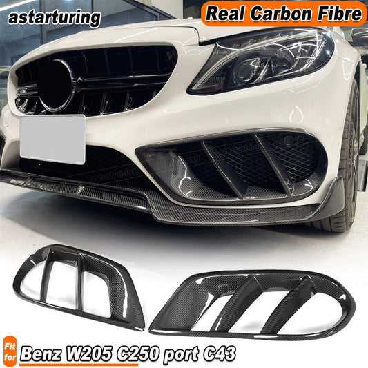 for Benz W205 Sport C43 REAL Carbon Front Bumper Grill Air Vent Fog Cover