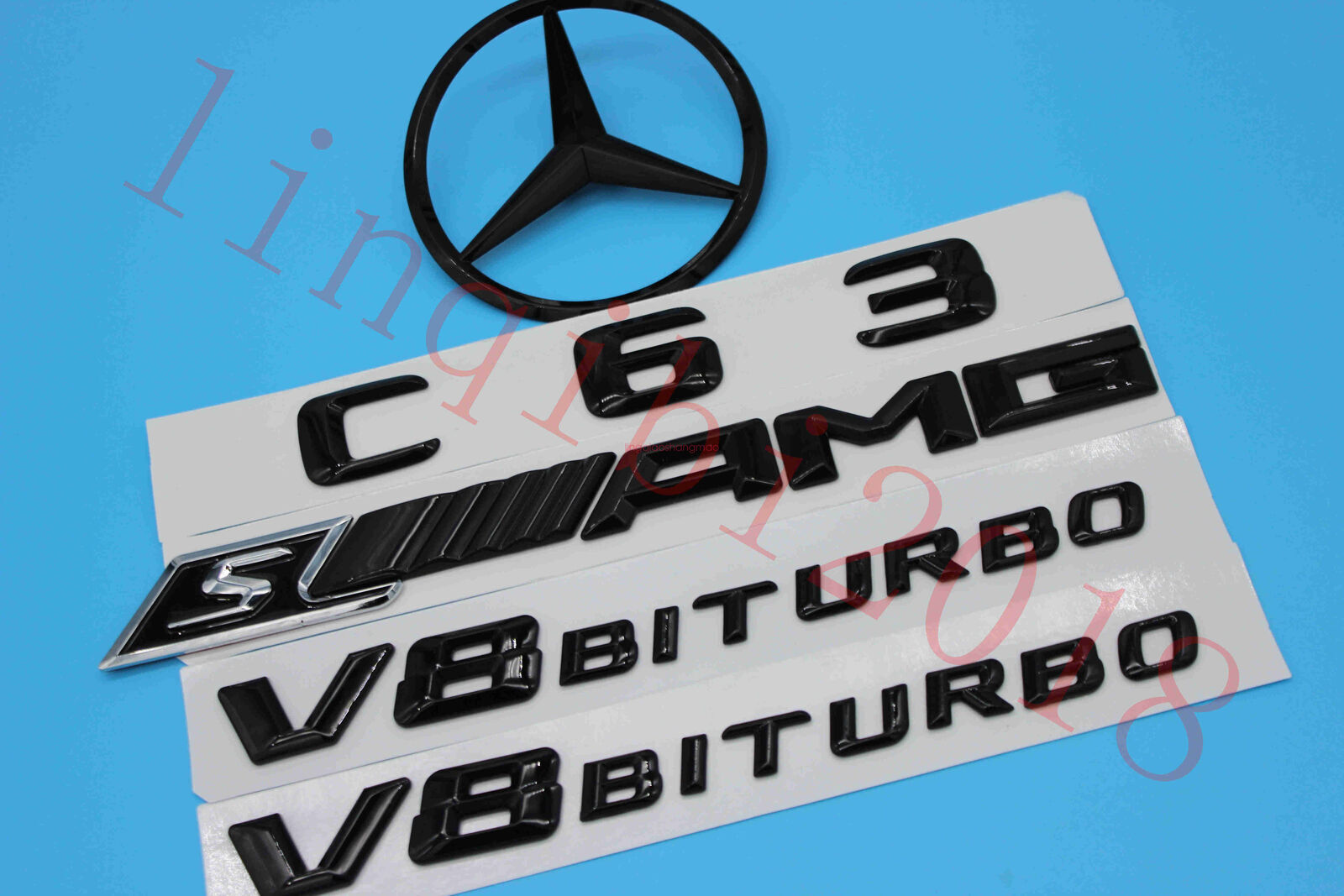 Gloss Black Trunk Logo Sticker Decal Badge Pack C63 for W204 Class C