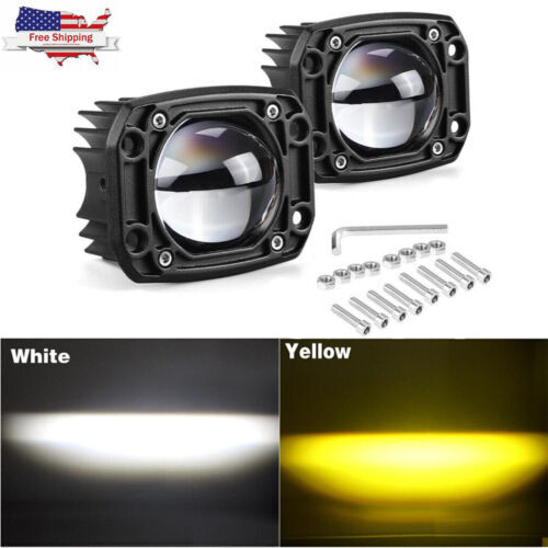 2X 3in Flush Mount LED Work Light Bar Pods Driving Spot Fog Offroad White+Yellow