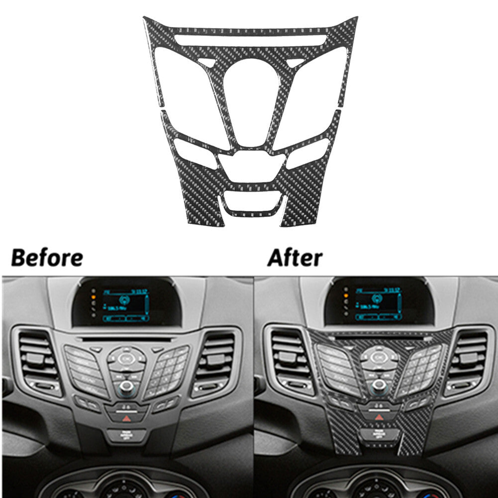 Red Carbon Fiber Interior Radio Console Cover Trim for Ford Fiesta 2011-2015