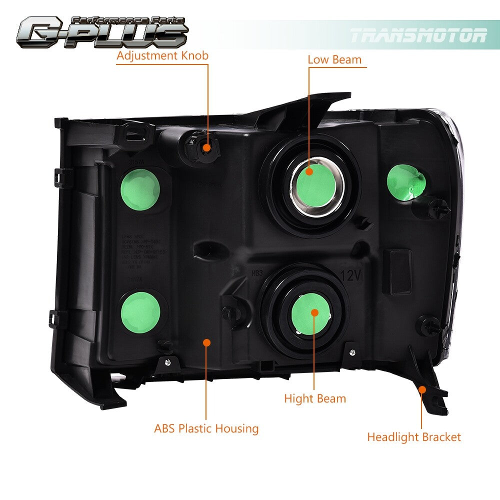 Transparent headlights suitable for GimCiss for Sierra 1500 2500HD 3500HD 2007 - 2013.